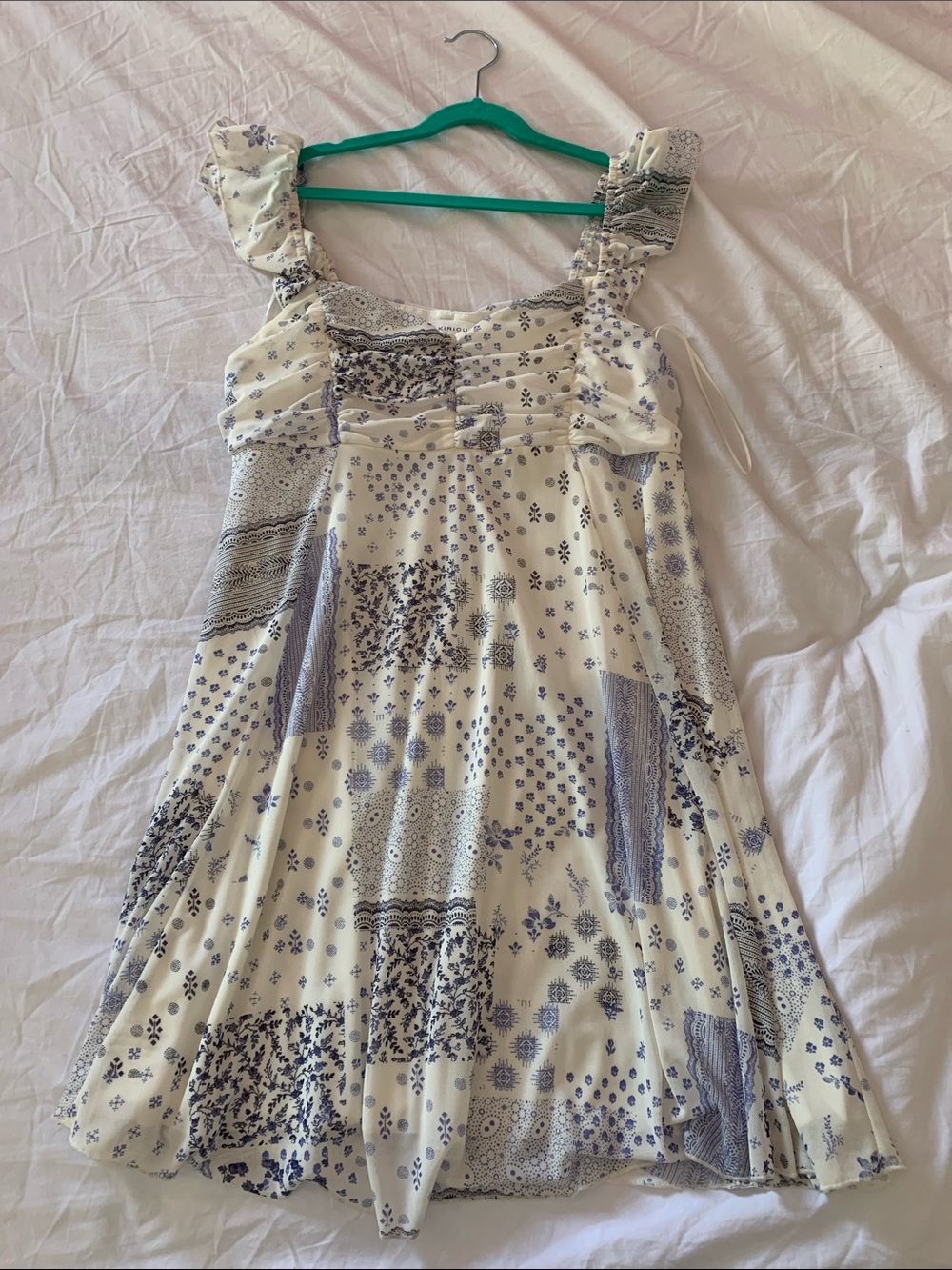 Light Cream and Blue Floral Patchwork Sundress